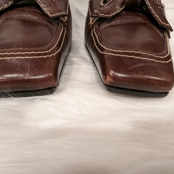 Vintage Stuart Weitzman Brown Loafer Pumps w/ Square Toe & Bow - Size 7M - Picture 9 of 13